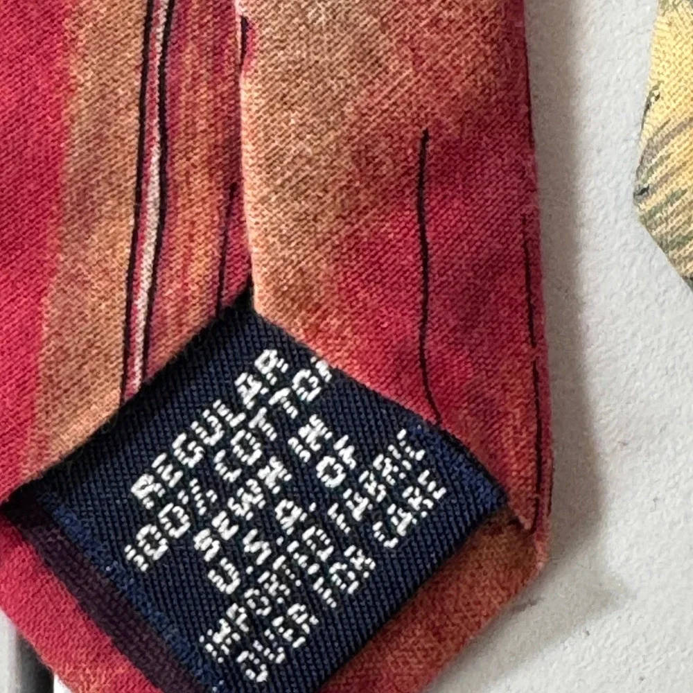 Lands End Mens Vintage Baseball Dugout Graphic Cotton Necktie Red Orange USA